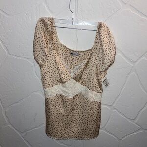 SO Beige Floral Lace Women's Blouse